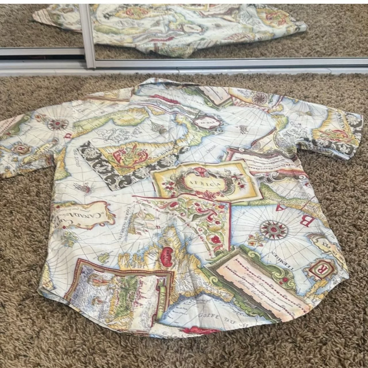 Vintage Button Ups Vintage World Map Button Down White