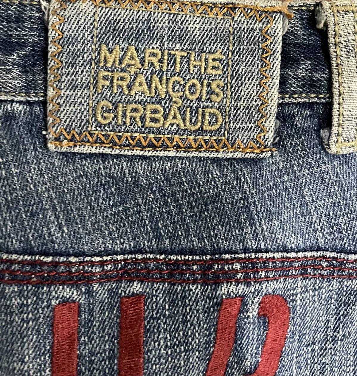 Marithe + Francois Girbaud Shorts Marithe + Francois Girbaud MFG Denim Shirt Embroidery Square Iconic Logo Pocket Blue