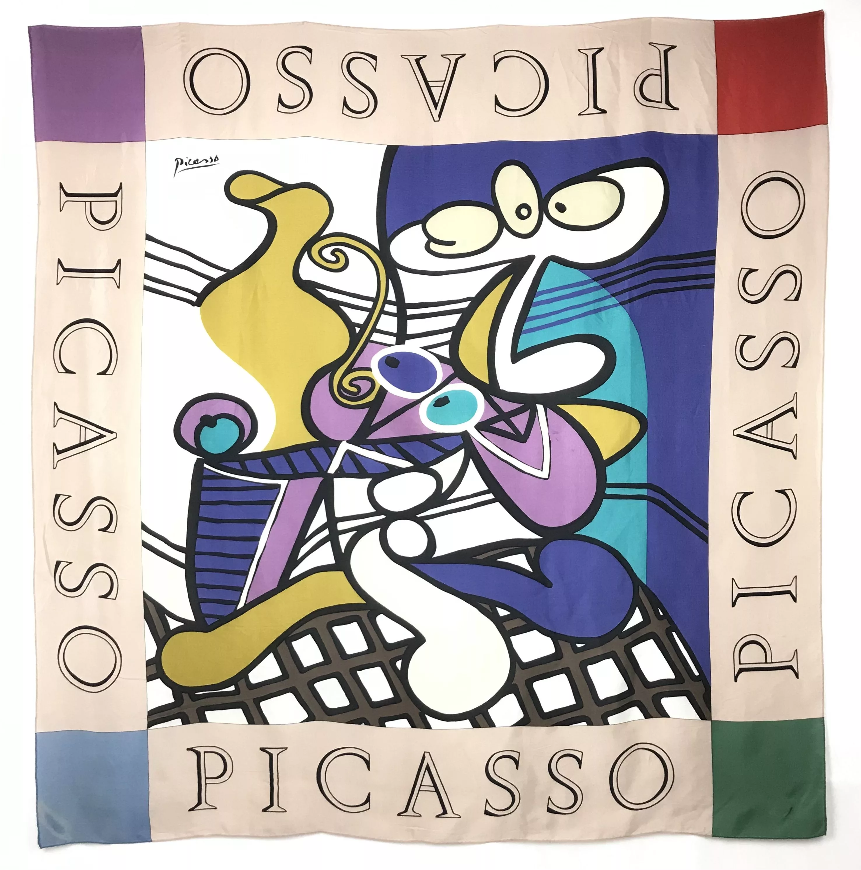 Vintage Scarves Vintage PS805 Picasso Silk Scarf Large Still Life Pedestal Table Multi