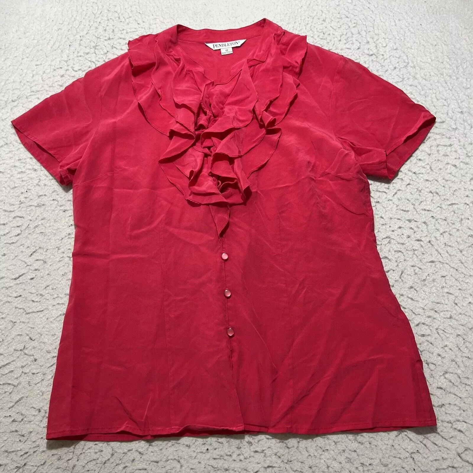 Pendleton Blouses Pendleton Silk Short Sleeve Hot Pink Ruffle Button Up Top