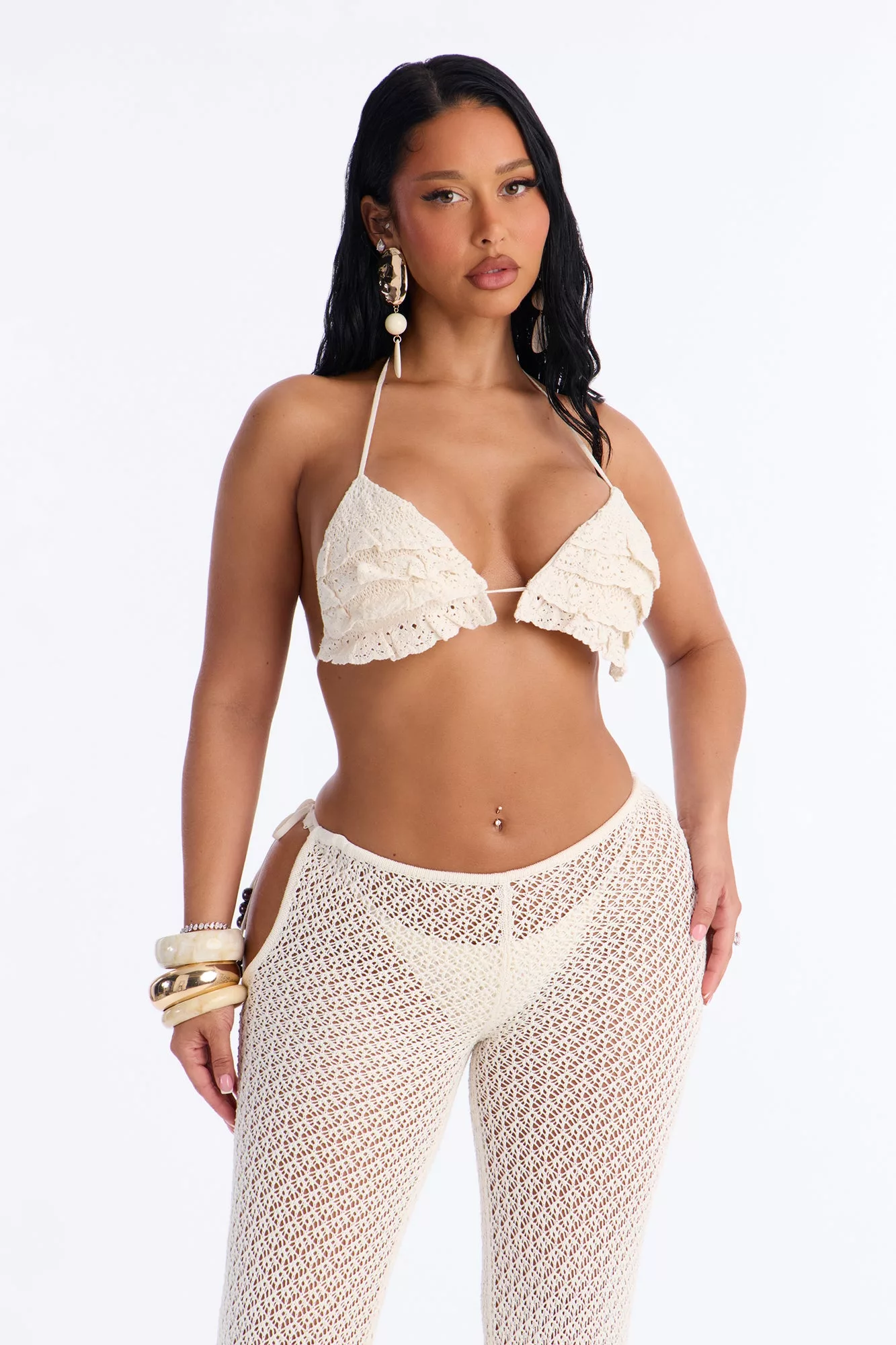 Sunset Crochet 3 Piece Pant Set - Cream