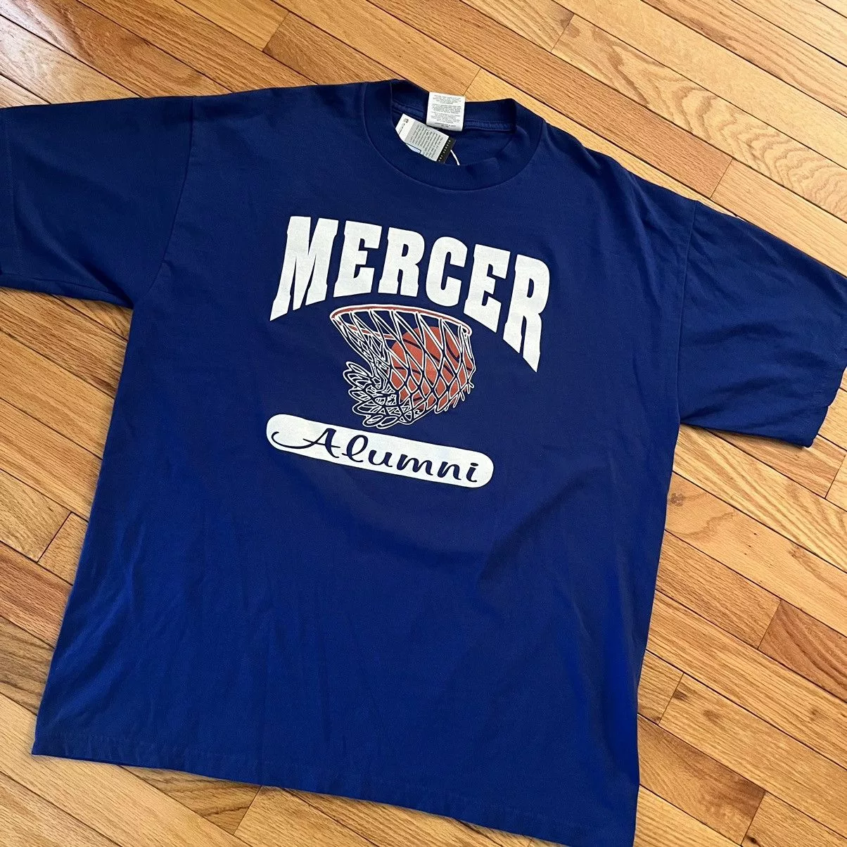 Vintage Short Sleeve T Shirts Vintage VTG Y2K Mercer Alumni Basketball Tee Blue
