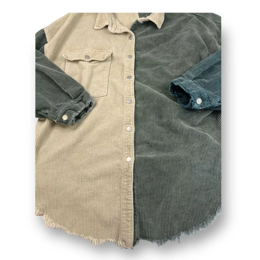 Other Button Ups Other POL Distressed Oversized Corduroy Shacket Size Large Green