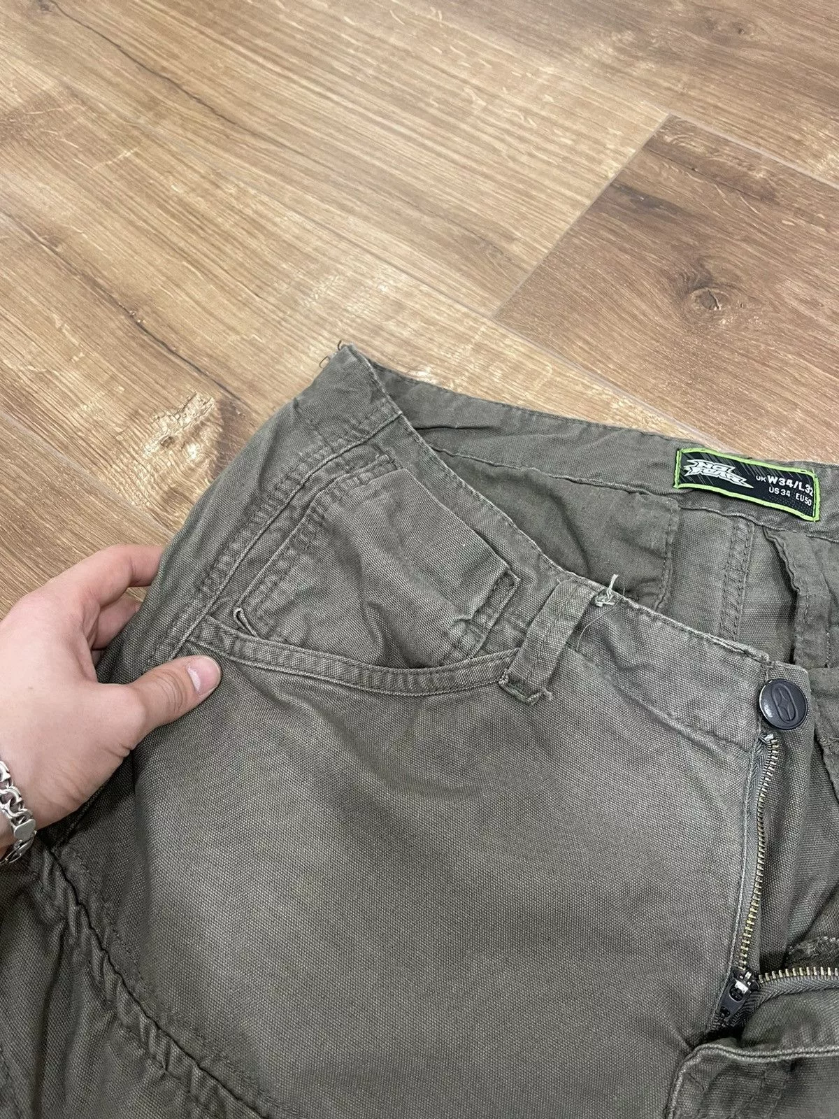 Vintage Casual Pants Vintage Olive Military Cargo Pockets Bondage Pants Size 34 Green