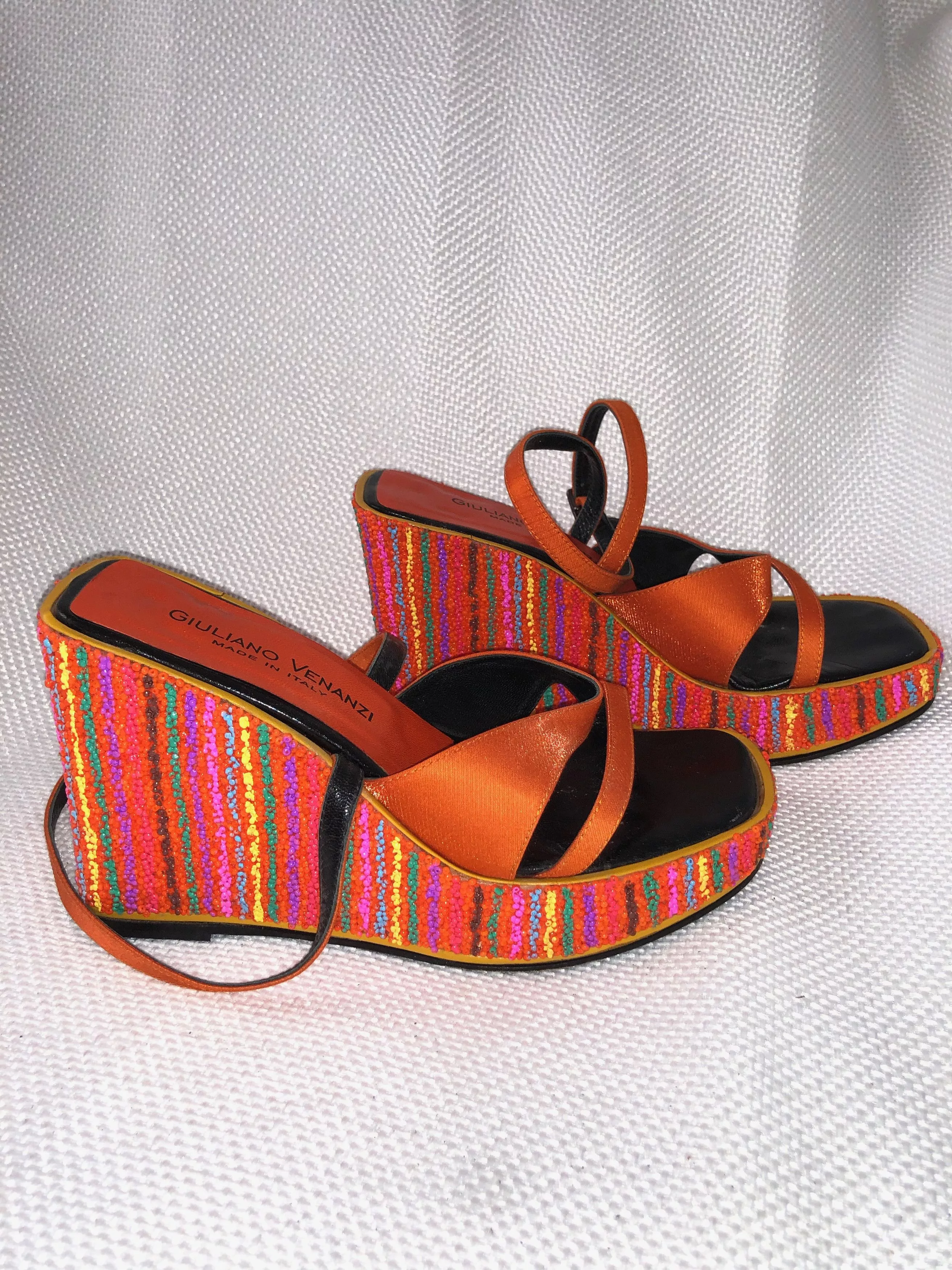 Other Platforms Other ORANGE SHINY BEADED PLATFORM SANDALS