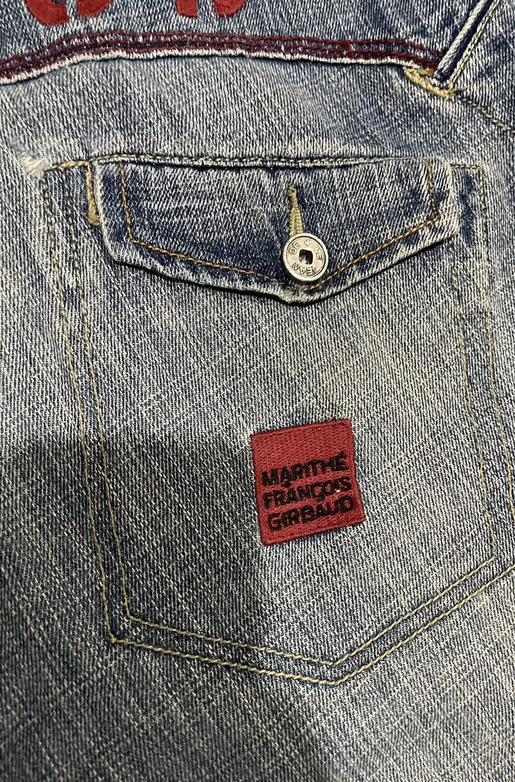 Marithe + Francois Girbaud Shorts Marithe + Francois Girbaud MFG Denim Shirt Embroidery Square Iconic Logo Pocket Blue
