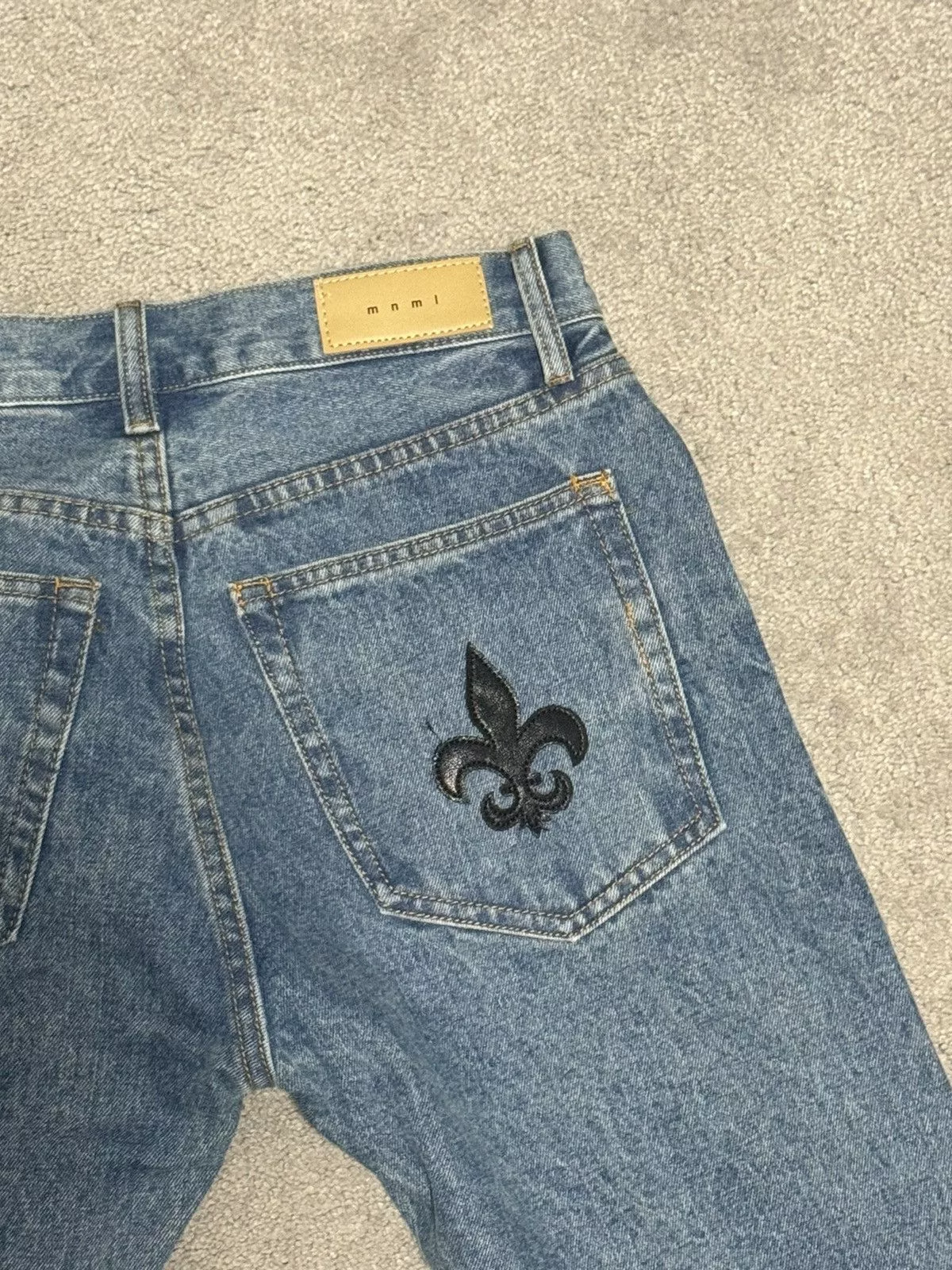 MNML Denim MNML Straight leg denim with leather patchwork Blue