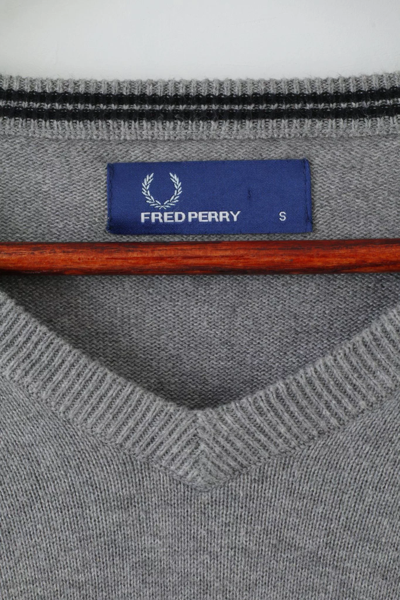Fred Perry Sweaters Knitwear Fred Perry Mens S Jumper Grey Cotton V Neck Plain Sweater Gray