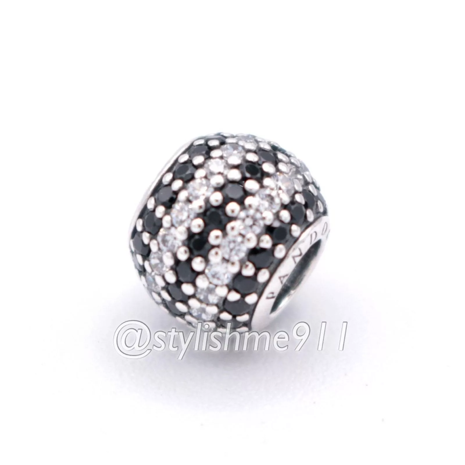 pandora Charms Authentic PANDORA Black Nautical Pave Lights Charm Silver
