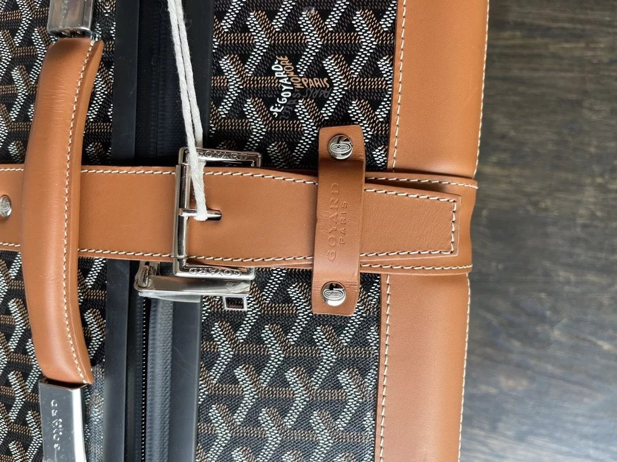 Goyard Bags Luggage Black Brown Goyard Suitcase