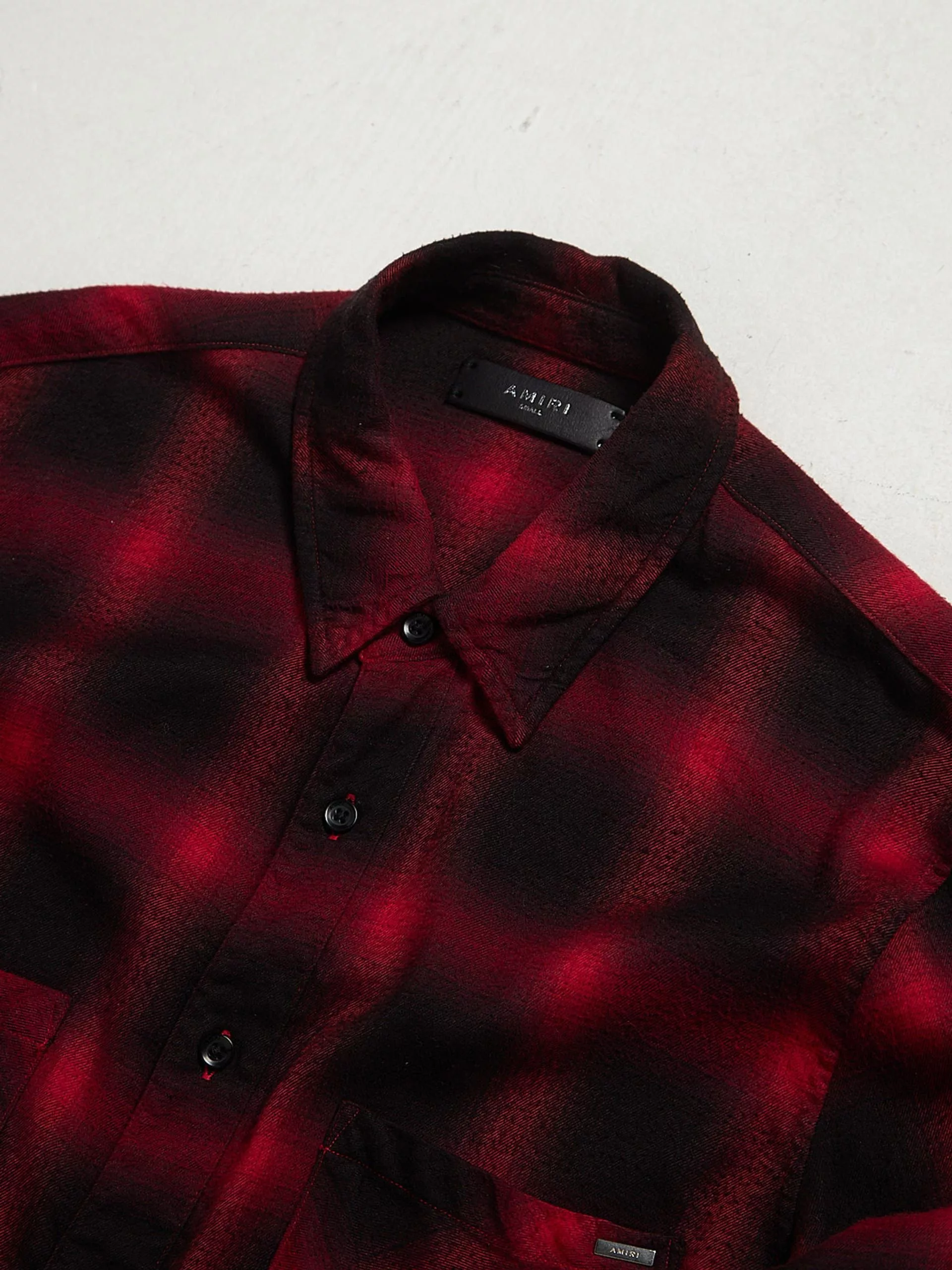 Amiri Long Sleeve T Shirts Amiri Red & Black Buttoned Checkered Distressed Cotton & Viscose Shirt