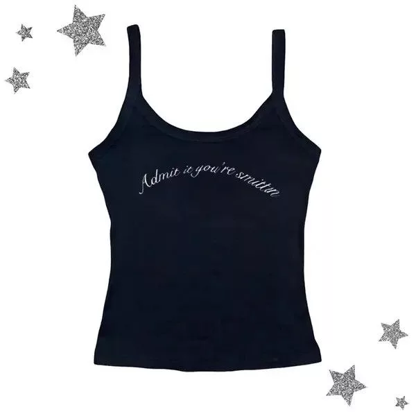 Designer Tank Tops Designer × Other Emo Punk Letter Print Grunge Top Y2K Black Streetwear