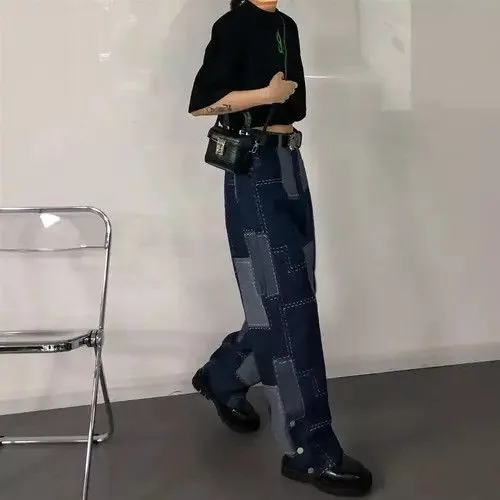 Other Jeans Other Vintage Patchwork Plaid Baggy Jeans Blue Avant-Garde