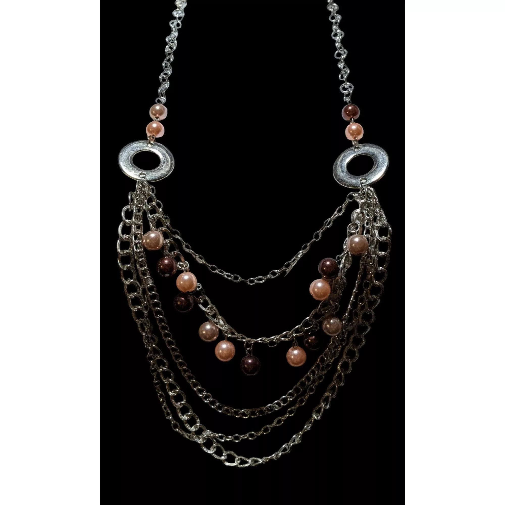 Other Necklaces Other Multilayer Chain Pearl Fringe Necklace Silver