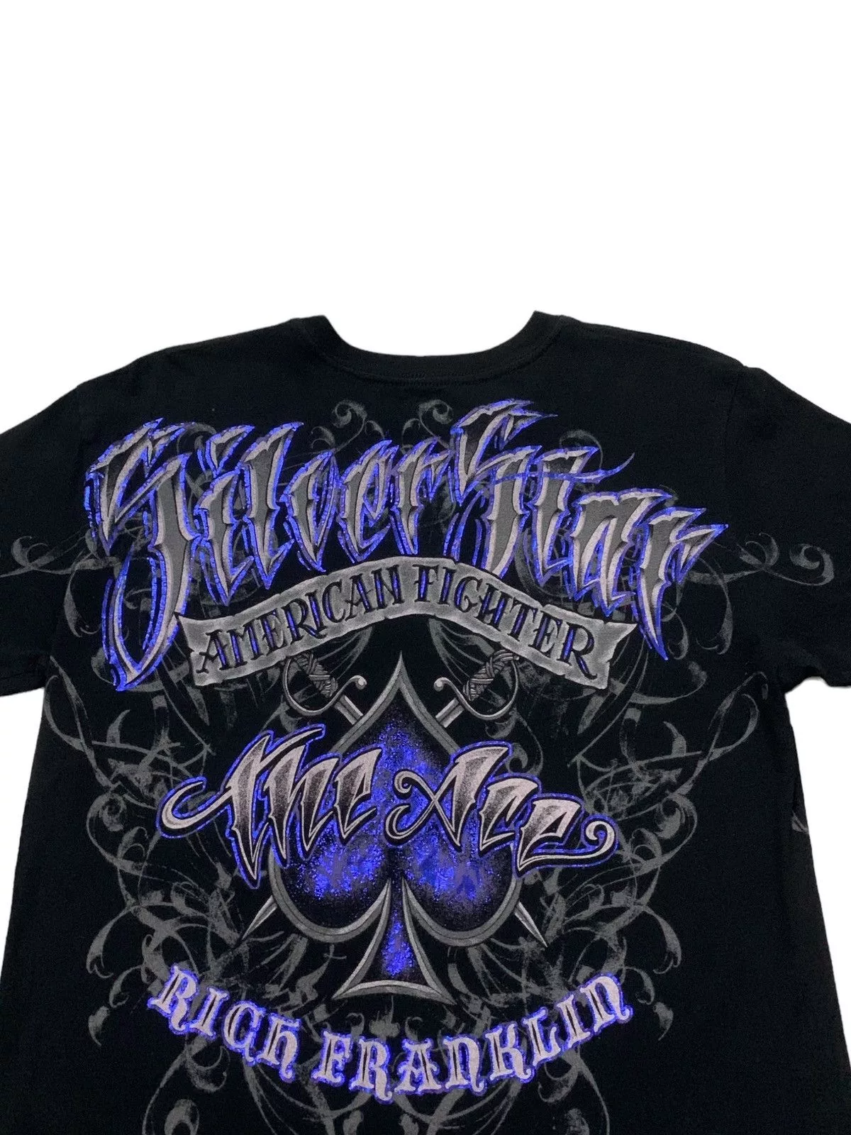 Affliction Short Sleeve T Shirts Affliction × Ed Hardy Affliction Silver Star American Fighter MMA Elites Tshirt Black Streetwear