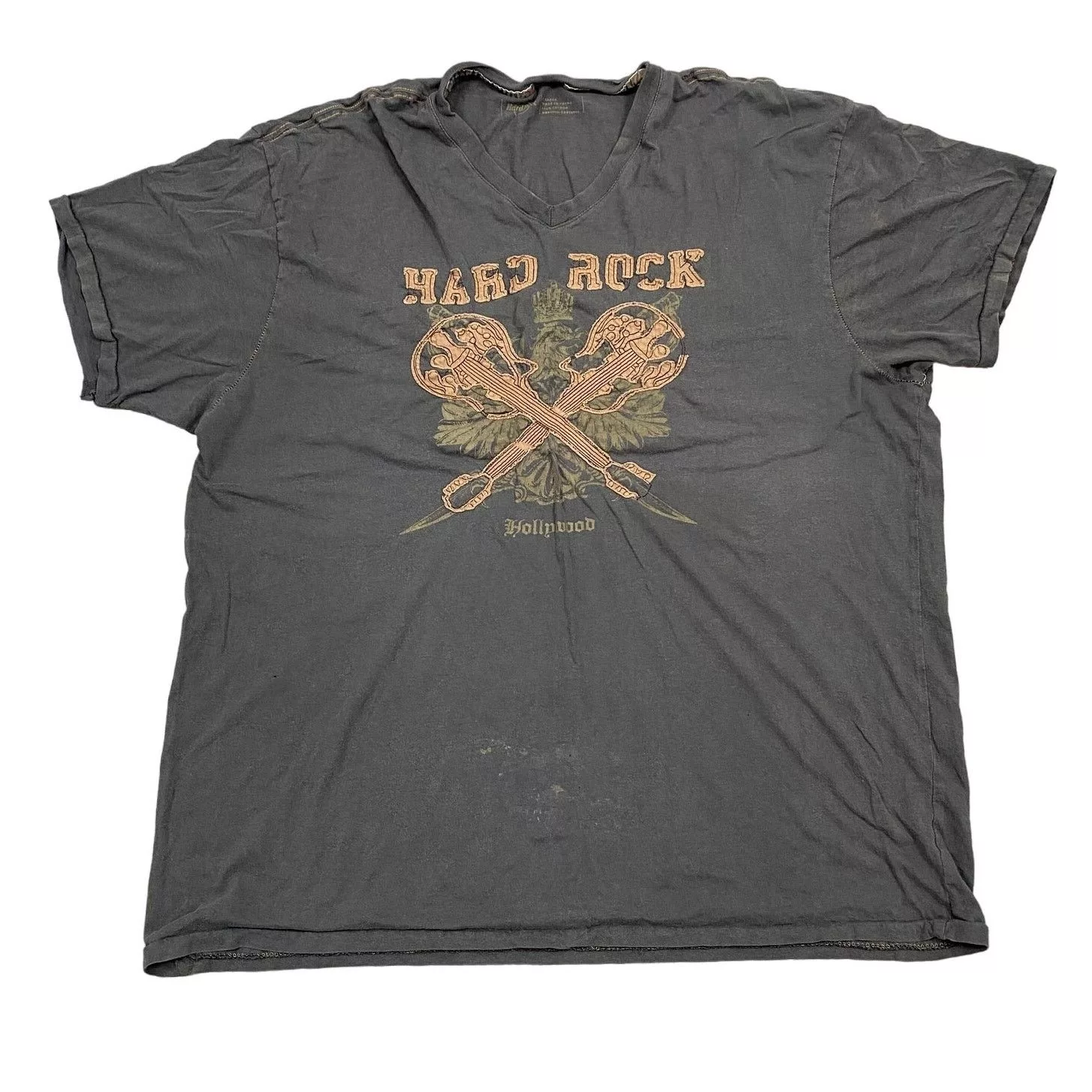 Hard Rock Cafe Short Sleeve T Shirts Hard Rock Cafe Hollywood Y2K T Shirt Men's XL Grunge Gray