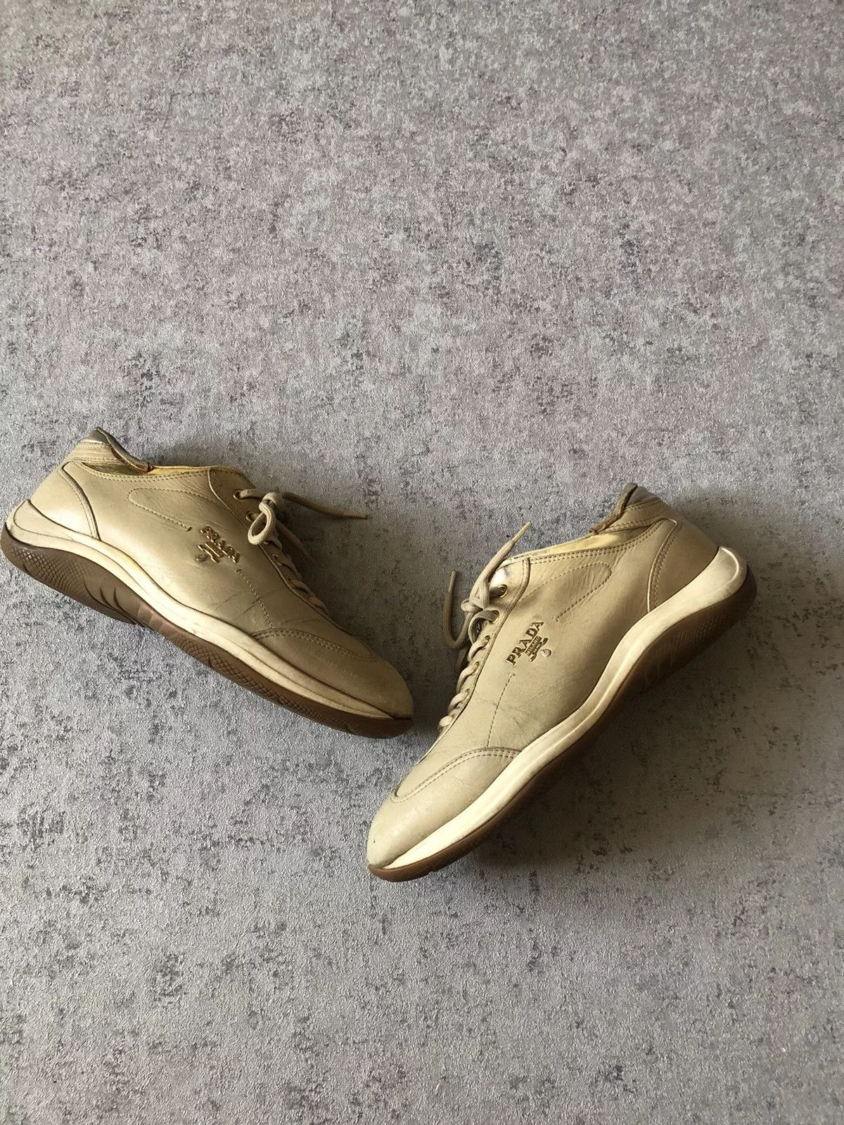 Prada Low Top Sneakers Prada × Vintage VINTAGE PRADA METAL LOGO DISRESSED SNEAKERS Beige Luxury
