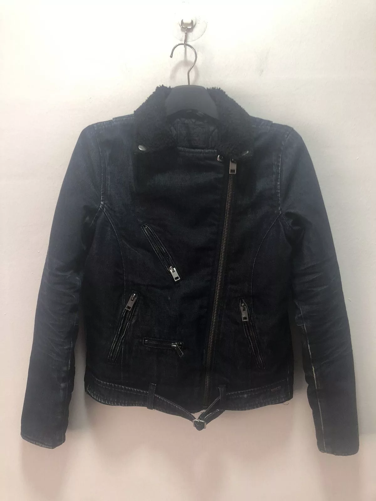 Diesel Denim Jackets DIESEL Denim Jacket Motorcycle Fur Rock Blue
