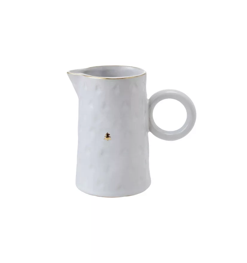 Stoneware Pitcher with Debossed Trees & Gold Details
