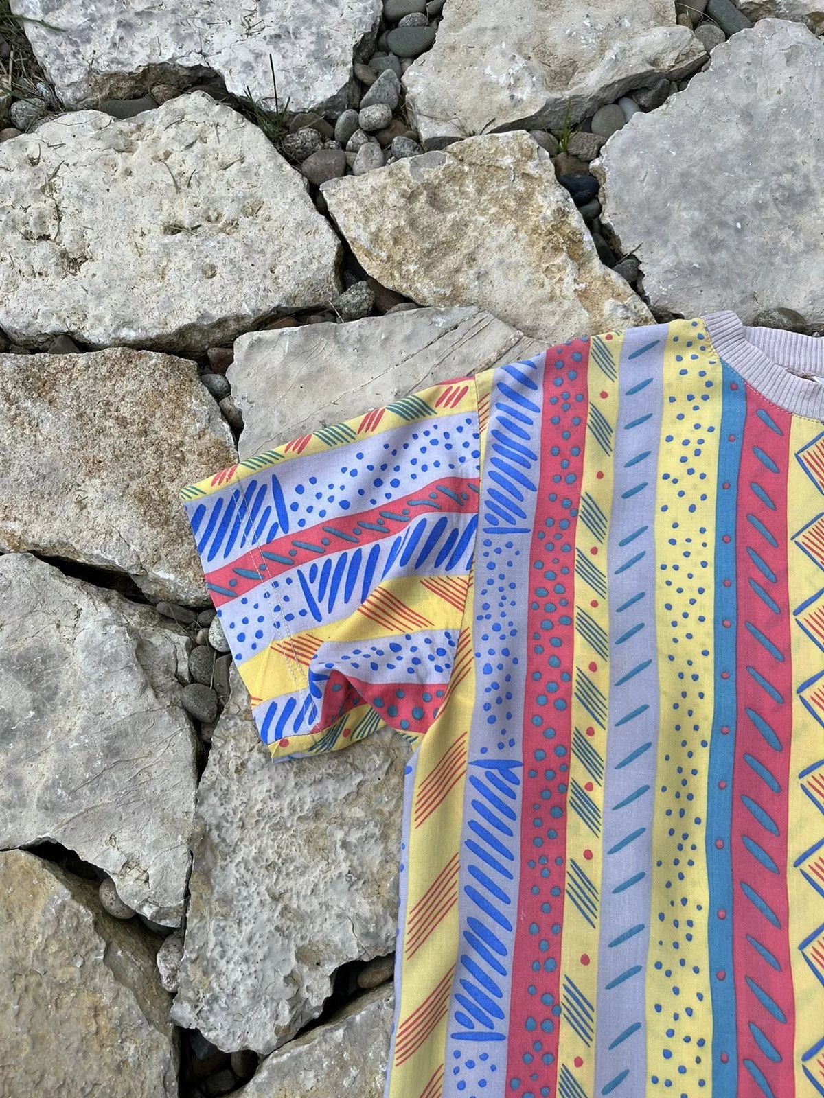 Vintage Short Sleeve T Shirts Vintage Ken Done design striped patterned all over print tee Multi