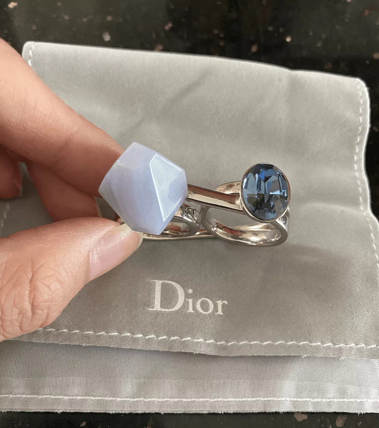 Dior Rings Dior Double-Finger Ring Size 8.5 Blue
