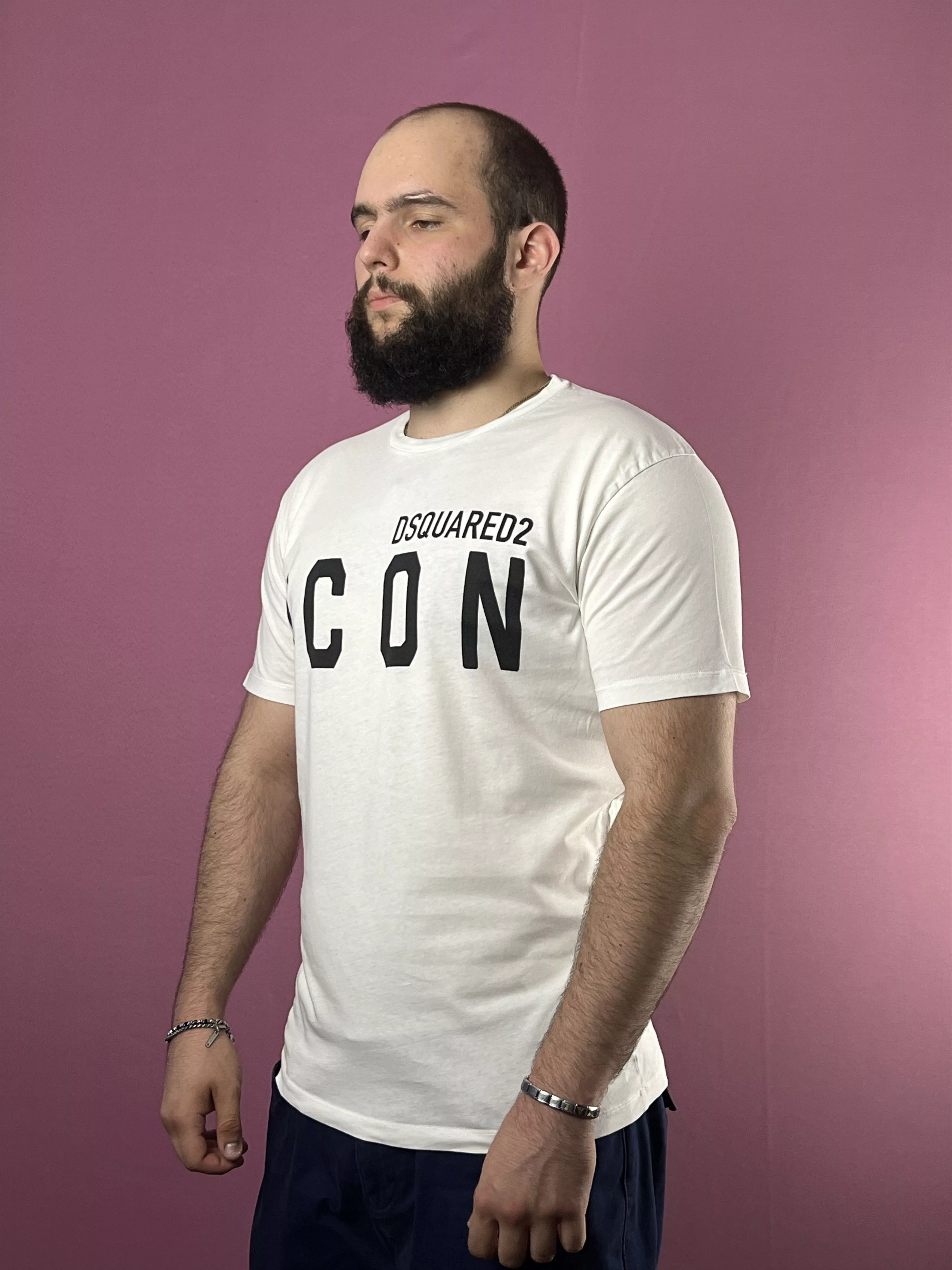 Designer Short Sleeve T Shirts Designer × Dsquared2 Dsquared2 ICON Vintage Men's T-Shirt - L White Luxury