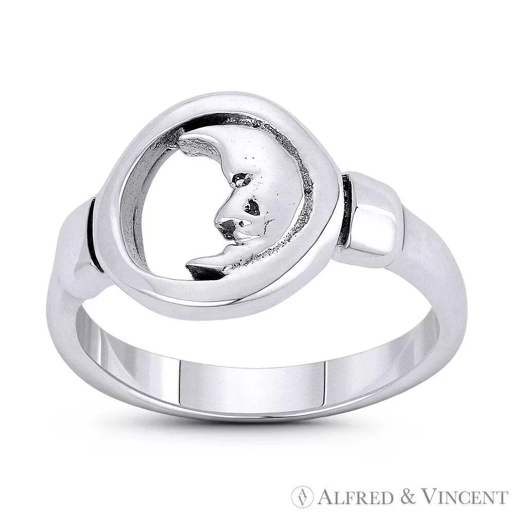 Other Rings Other Waxing Crescent Moon Face Lunar Sky Celestial Ring Silver