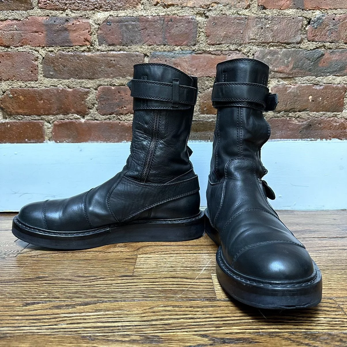 Ann Demeulemeester Boots Ann Demeulemeester Black Leather Space Motorcycle Boots