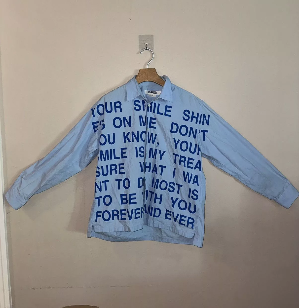 Comme des Garcons Shirts Button Ups Comme des Garcons JUNYA WATANABE SS02 POEM BUTTON UP SHIRT BLUE