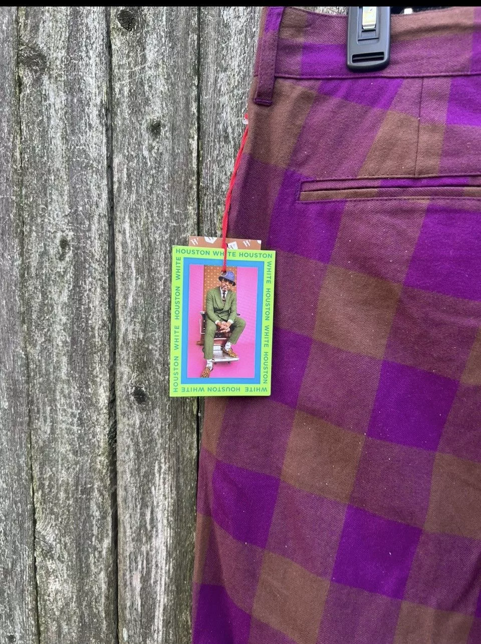 Designer Casual Pants Designer × Other Houston White Gingham Checkered Pants 34x32 Purple Streetwear
