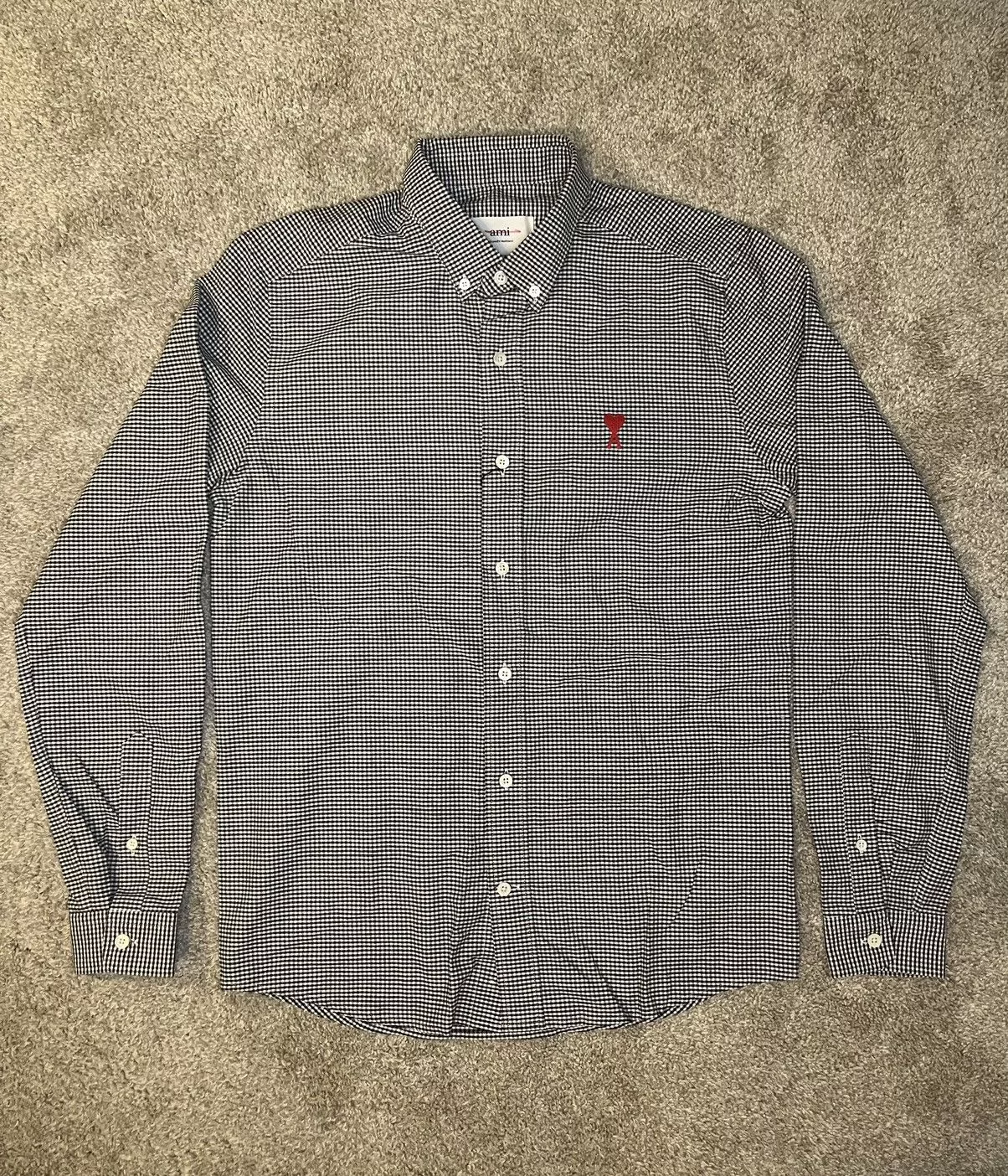 AMI Shirts Button Ups Ami Paris Check Button-Up Shirt Black