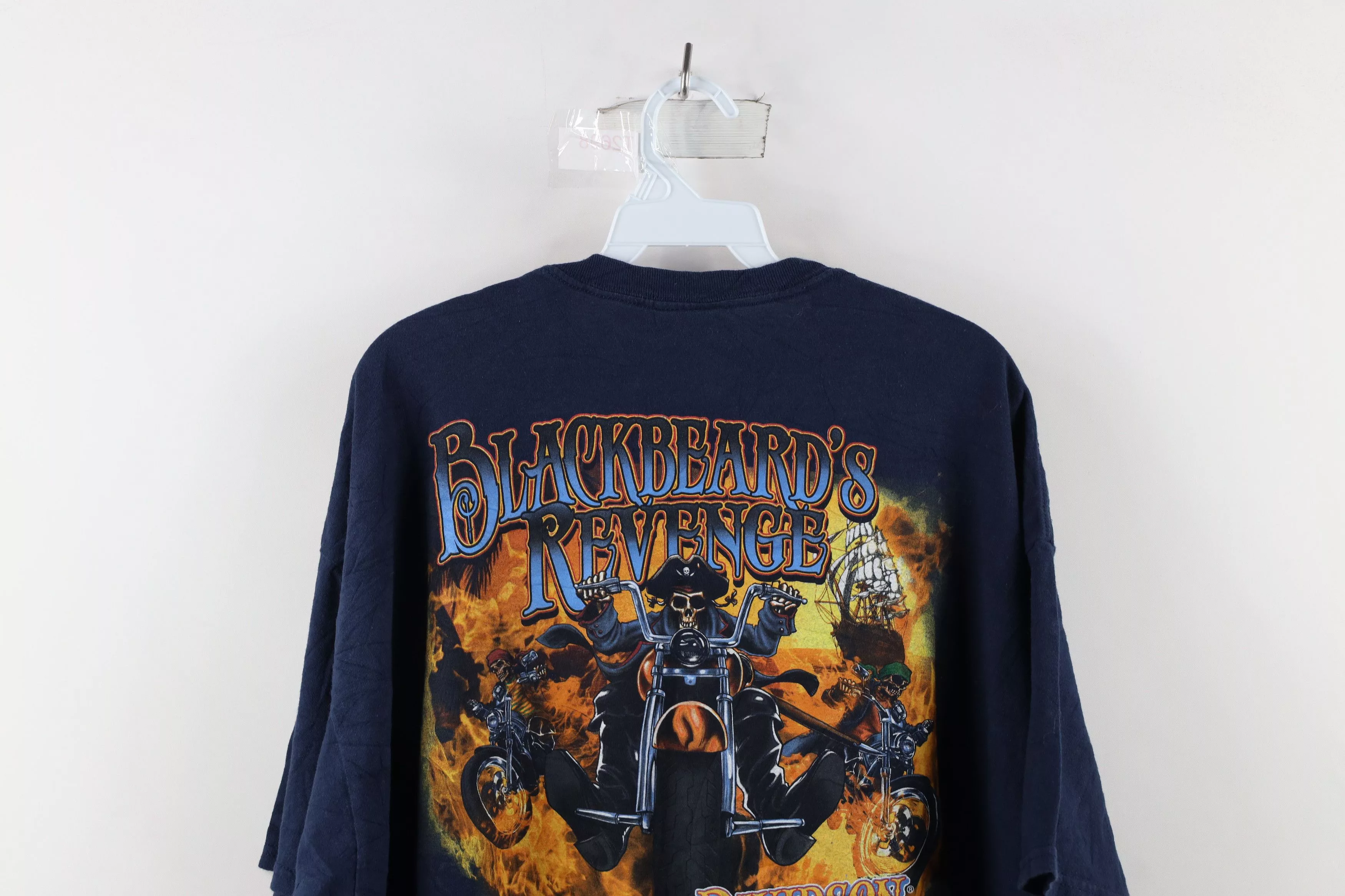 Harley Davidson Short Sleeve T Shirts Harley Davidson × Vintage Vintage Harley Davidson Skull Fire Flames T-Shirt Blue