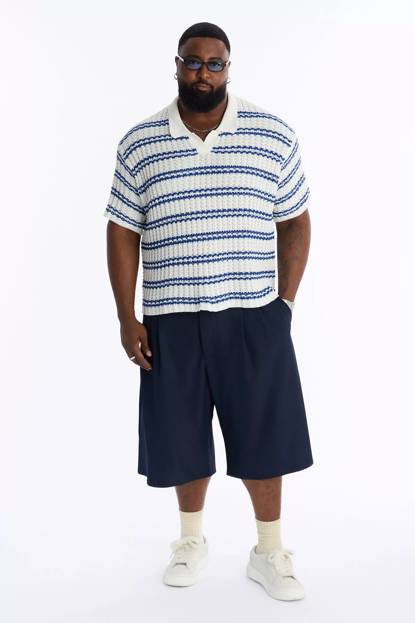 Static Stripe Johnny Collar Polo - Blue/combo