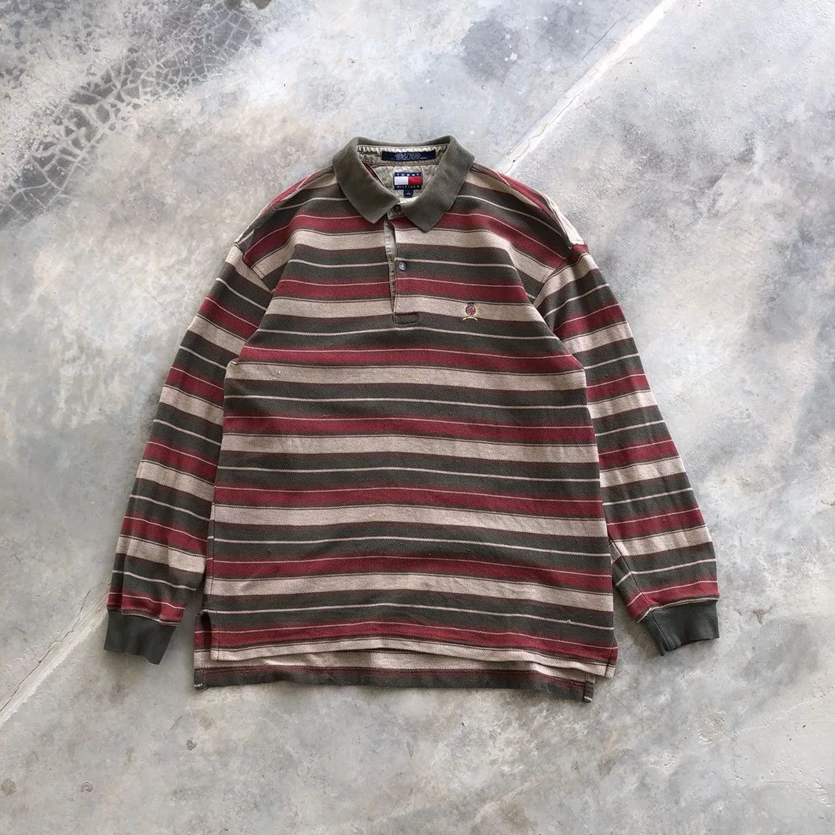 Tommy Hilfiger Polos TOMMY HILFIGER Multicolor Stripe Long Sleeve Polo Shirt Green