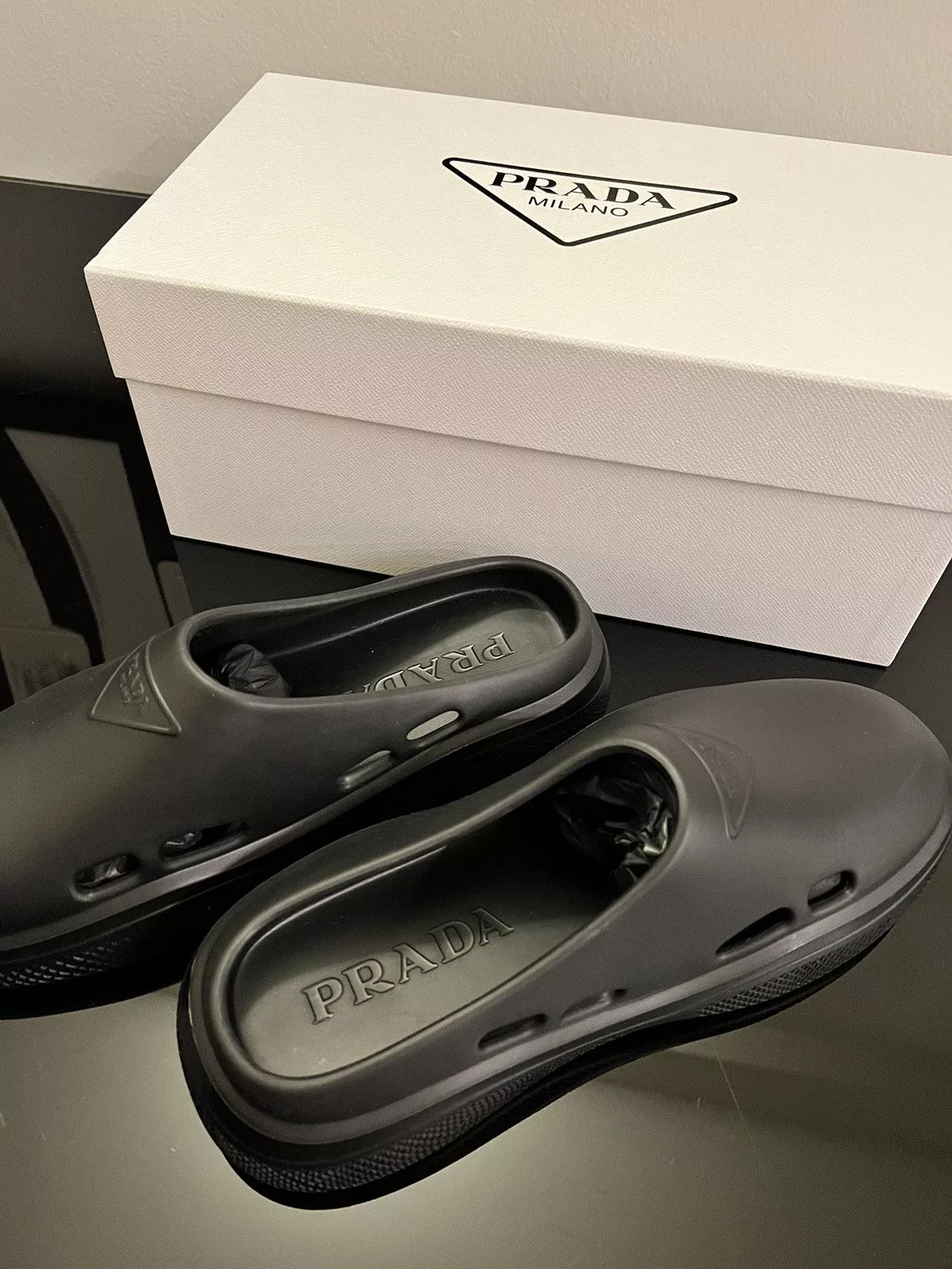 Prada Slip Ons BNIB - Prada Foam Rubber Mules Black