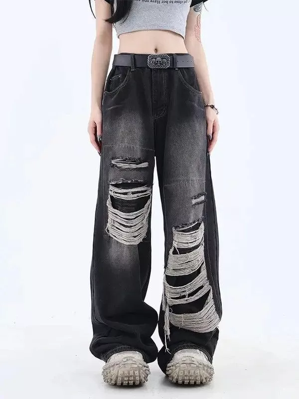 Jean Denim Gothic Black Jeans High Waist