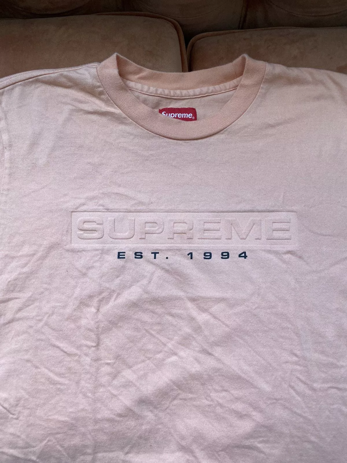 Supreme Short Sleeve T Shirts Supreme Debossed Tee Pink