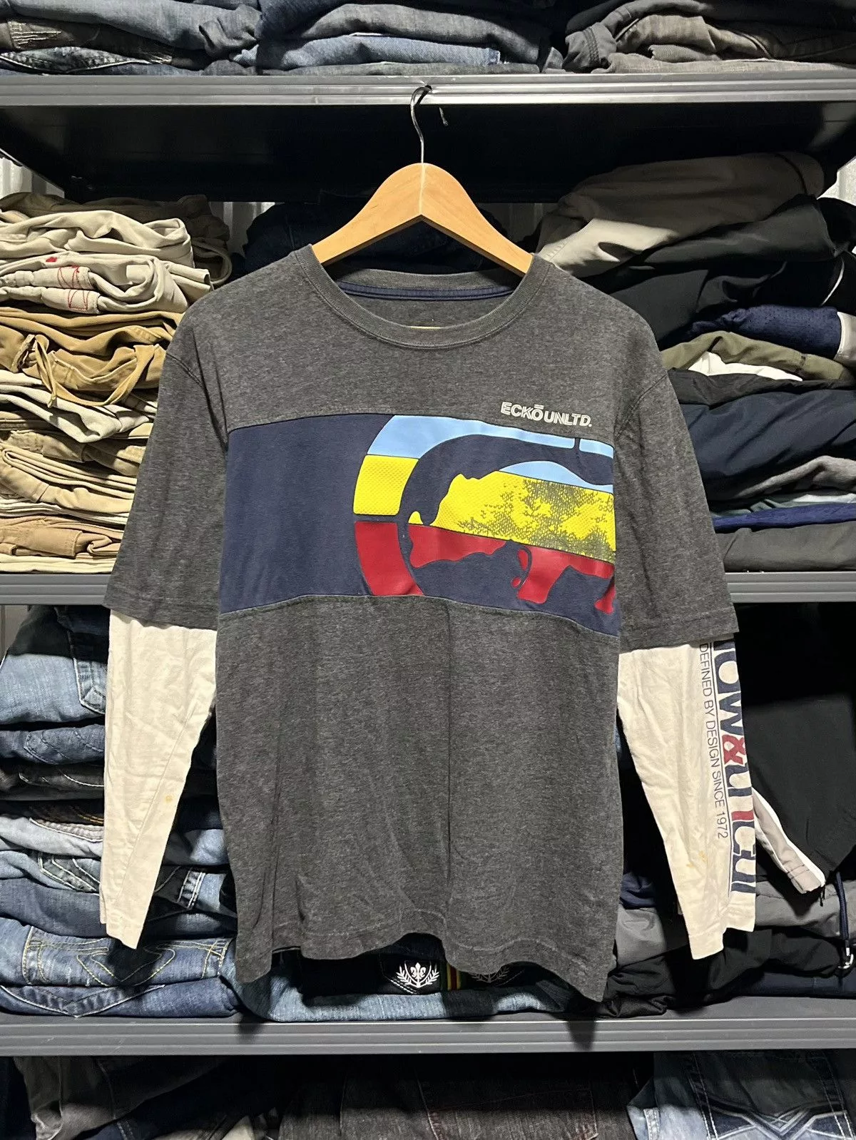 Ecko Unltd. Long Sleeve T Shirts Ecko Unltd. × JNCO × Vintage Crazy Y2K Ecko UNLTD Thermal Longsleeve Skater Grunge Goth Gray