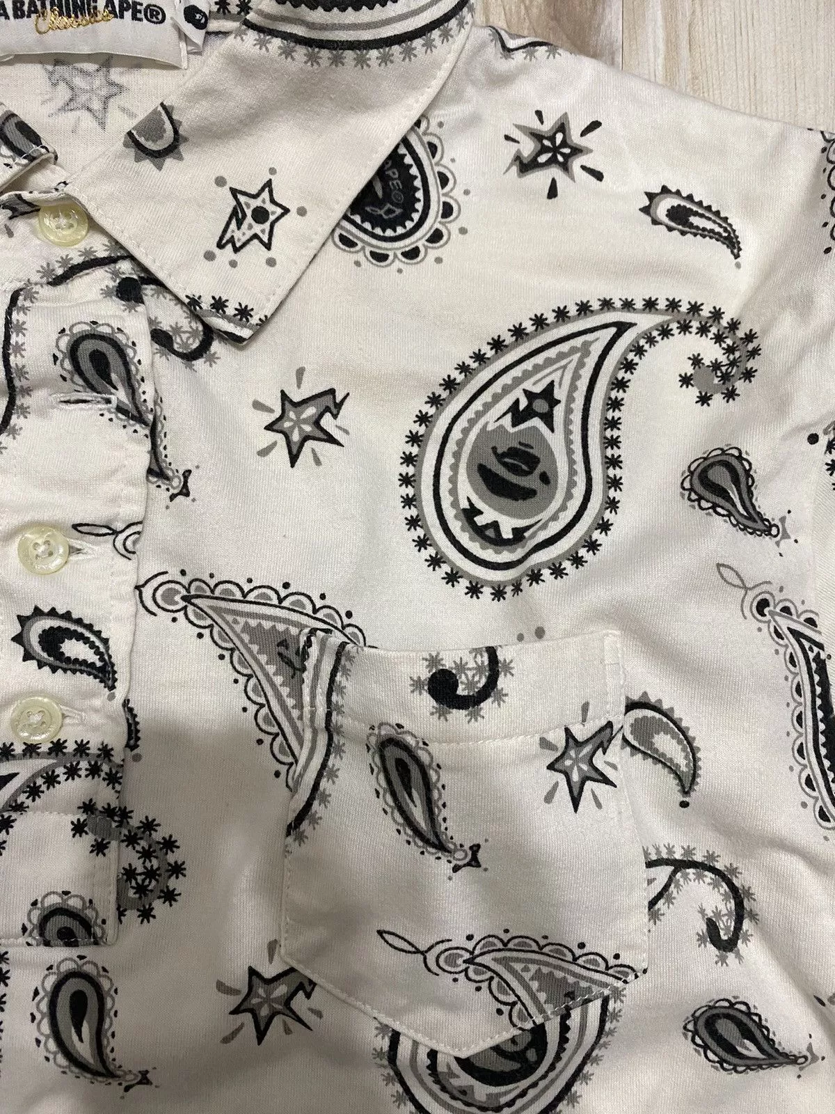 Bape Shirts Button Ups Bape Paisley Button Up S/S Shirt White