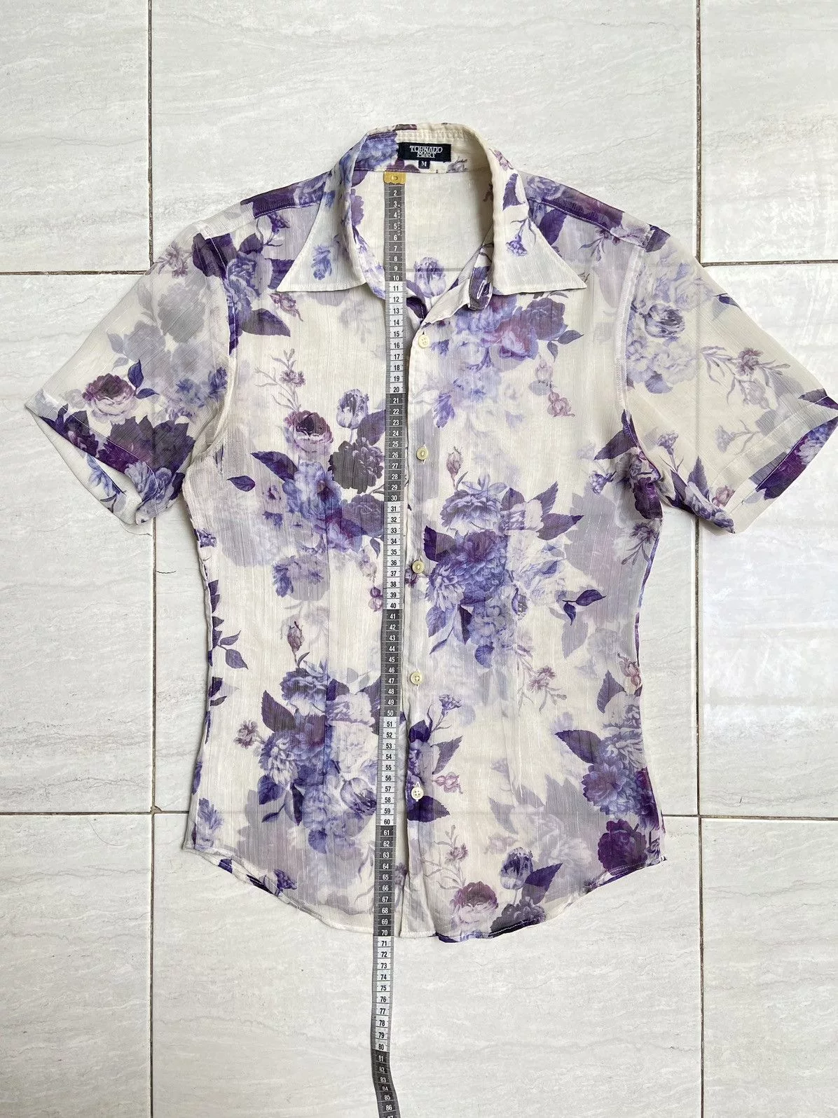Tornado Mart Shirts Button Ups TORNADO MART Flower Patterned Mesh Shirt White