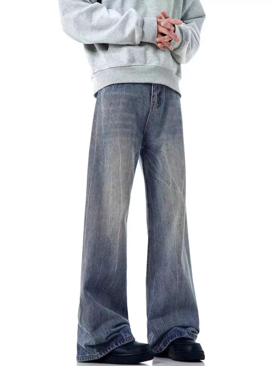 Japanese Brand Denim Japanese Brand × Jean Washed street style distressed wide leg jeans Blue Streetwear