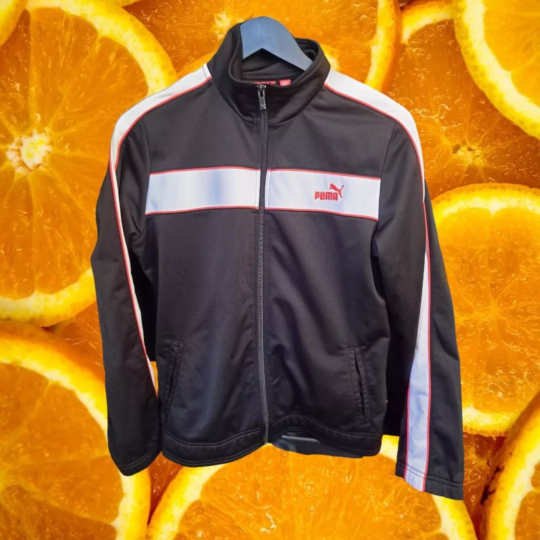 Puma Jackets Puma Black with White Stripe Track Jacket Size Large
