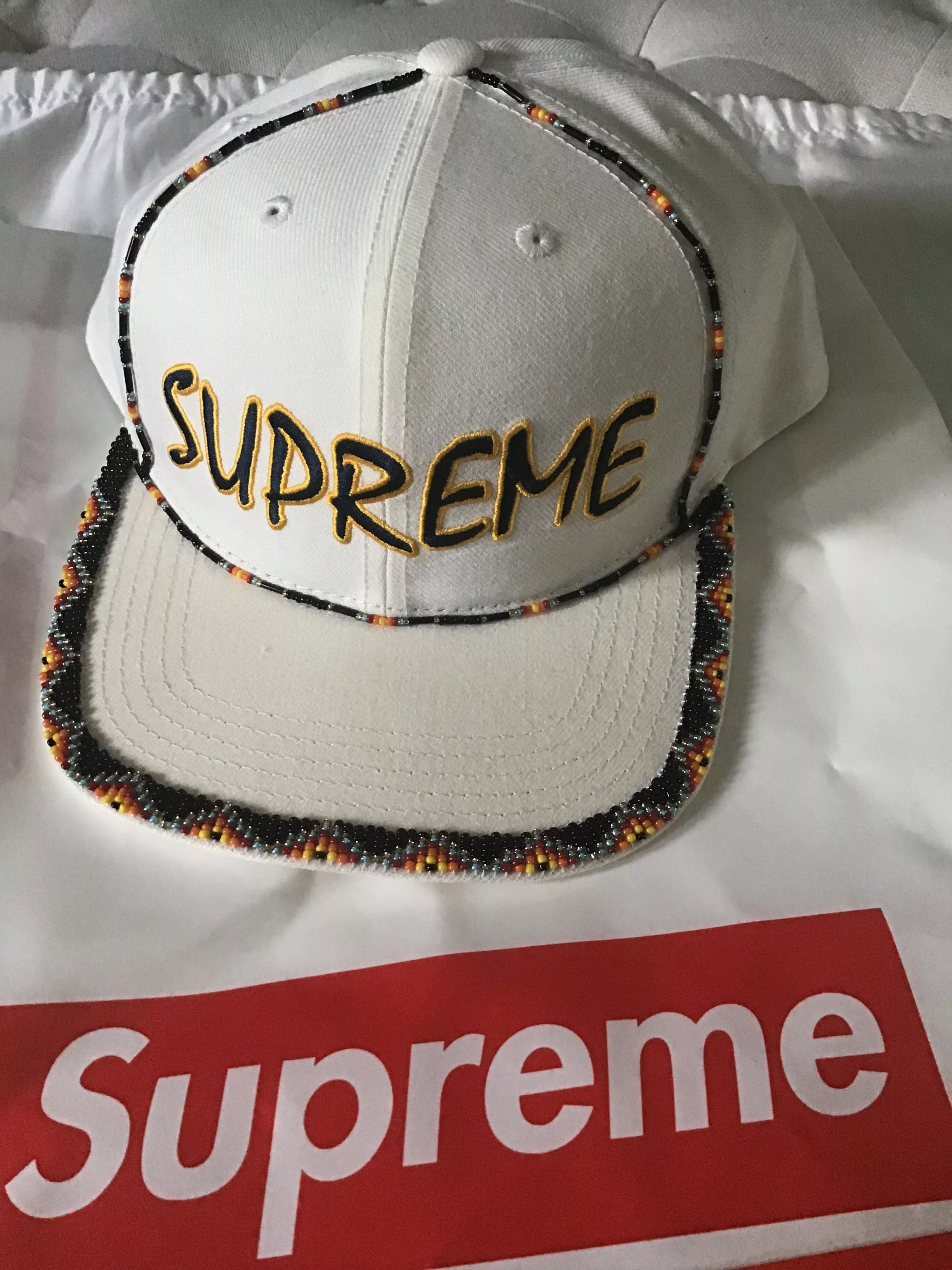 Supreme Hats Supreme Beaded 6 Panel NWT White