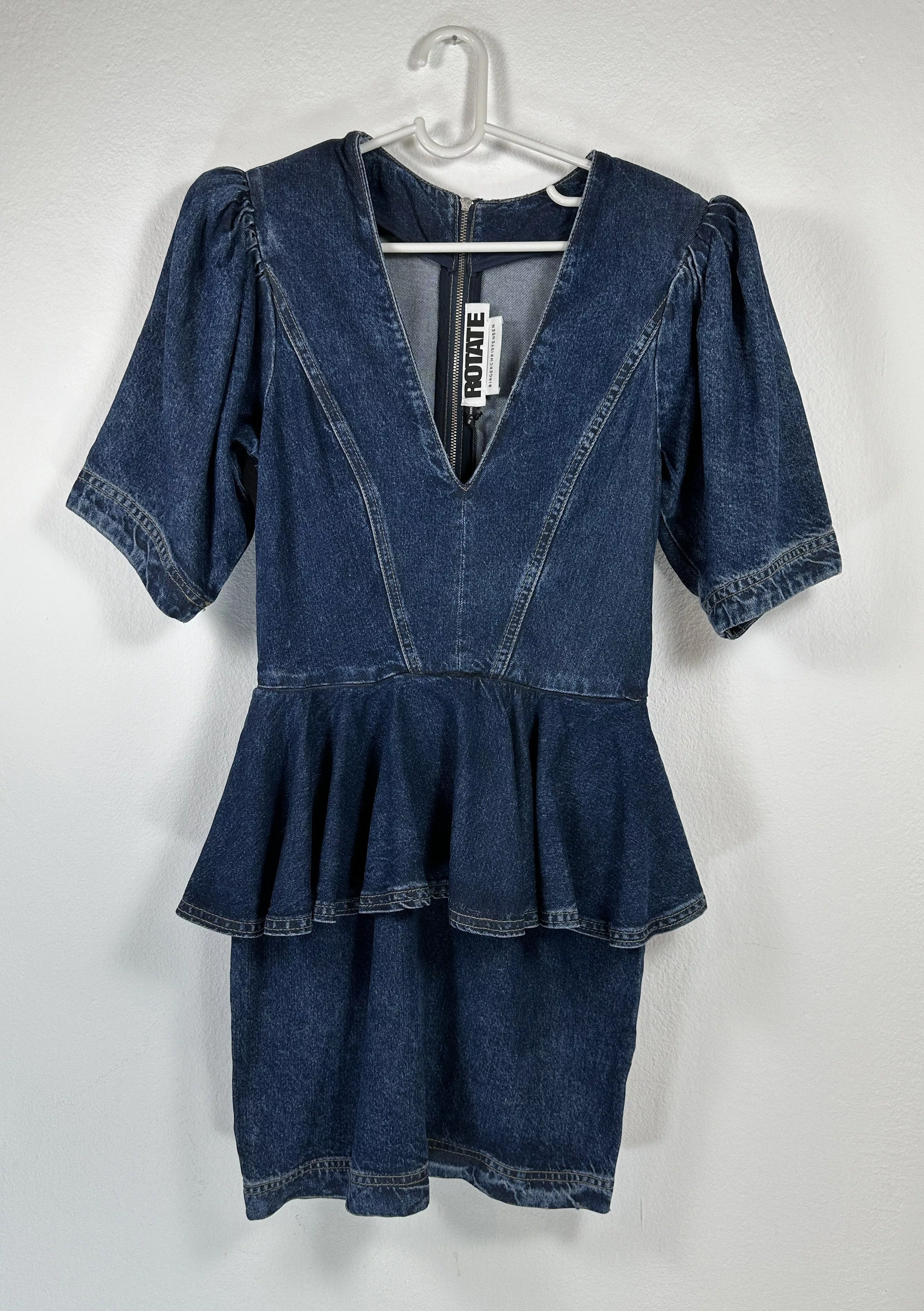 ROTATE Mini Dresses ROTATE Mindy Denim Peplum Mini Blue Dress