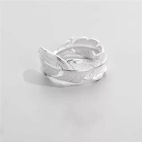 Vintage Rings Vintage 925 Sterling Silver Feather Leaf Simple Opening Rings Streetwear