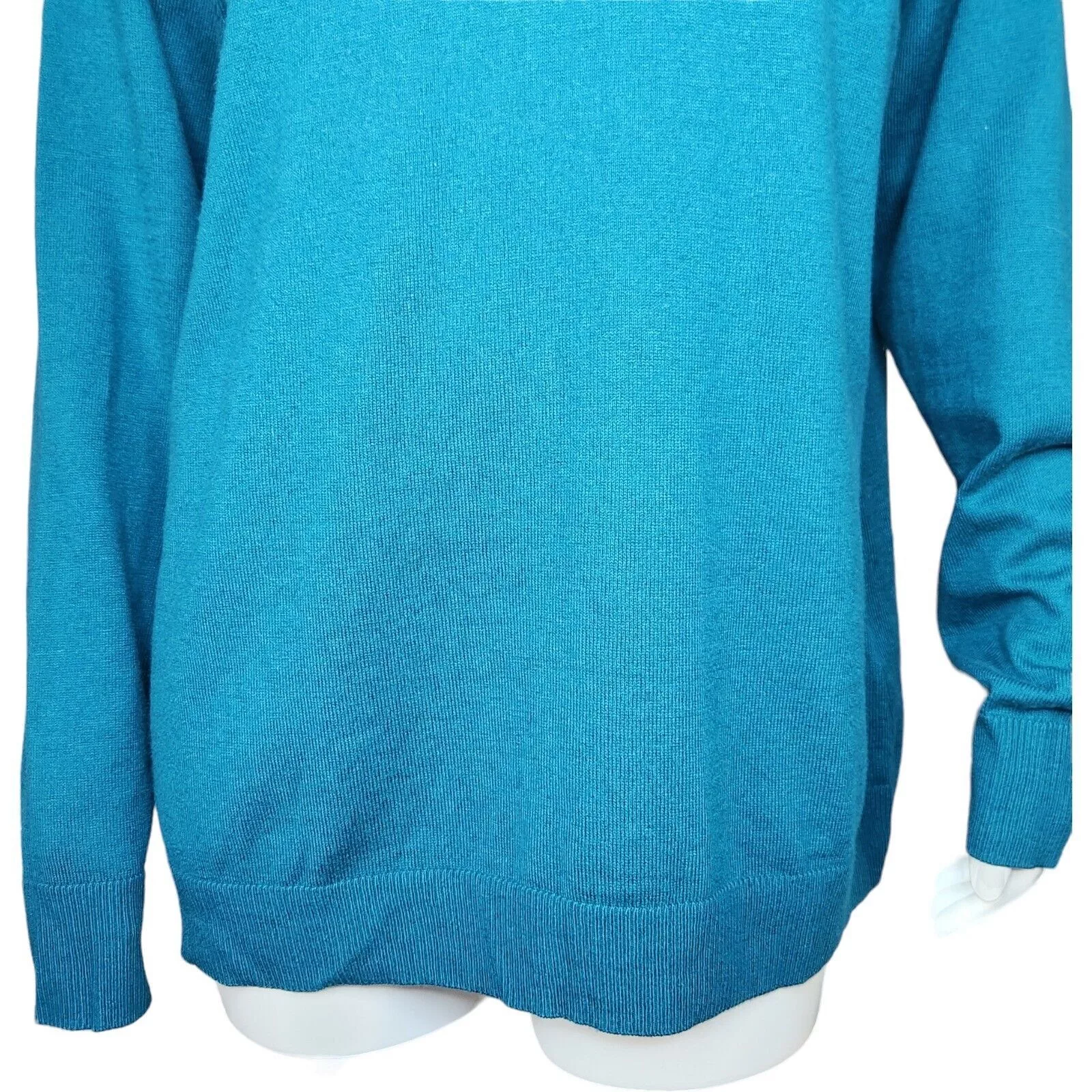 Denim & Co. Blouses Denim & Co. V-Neck Pullover Sweater Spruce BlueGreen Large