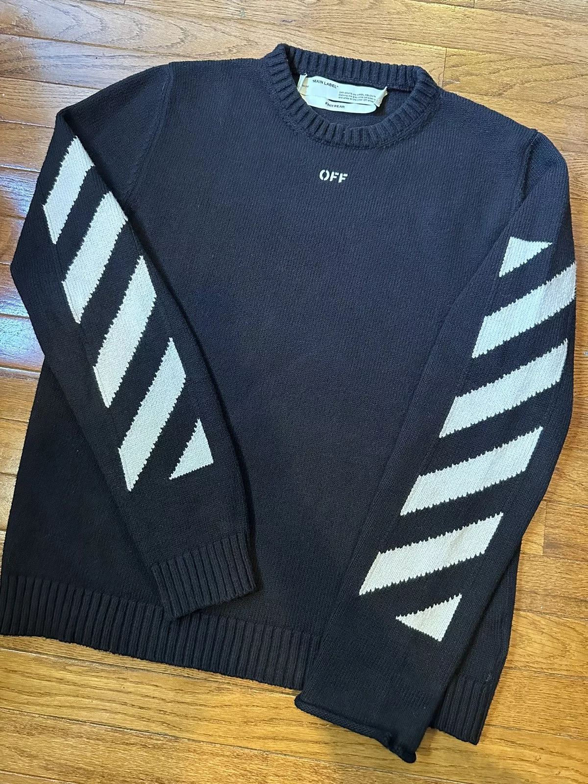 Off-White Sweaters Knitwear Virgil Era Off-White Distressed Knitted Sweater Black