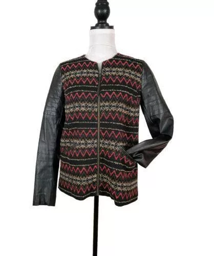 Designer Jackets Designer Ella Moss Jacket Size Small Chevron Pattern Faux Leather Brown