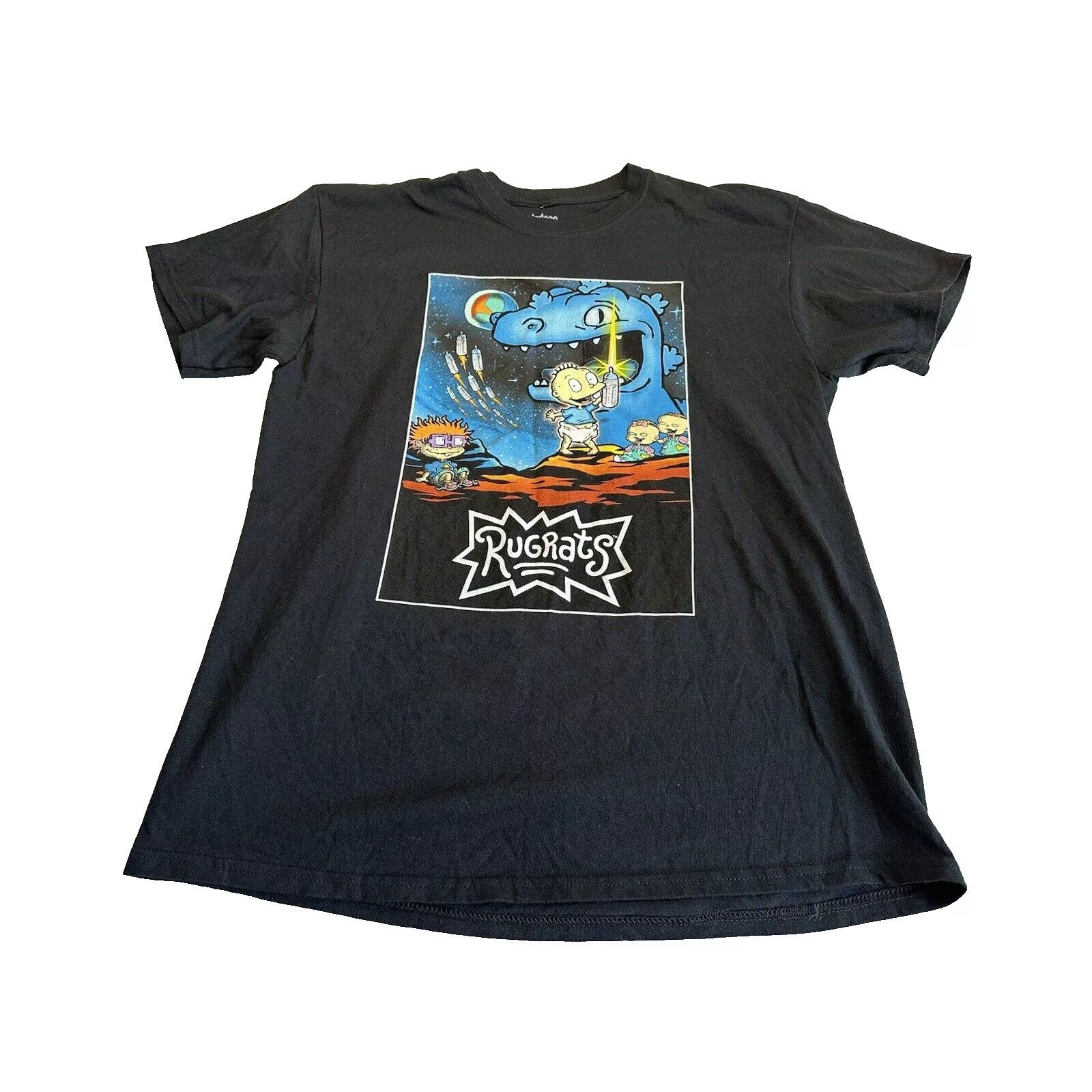 Nickelodeon Short Sleeve T Shirts Nickelodeon Black Rugrats Space T-shirt Graphic Sz L KidCore