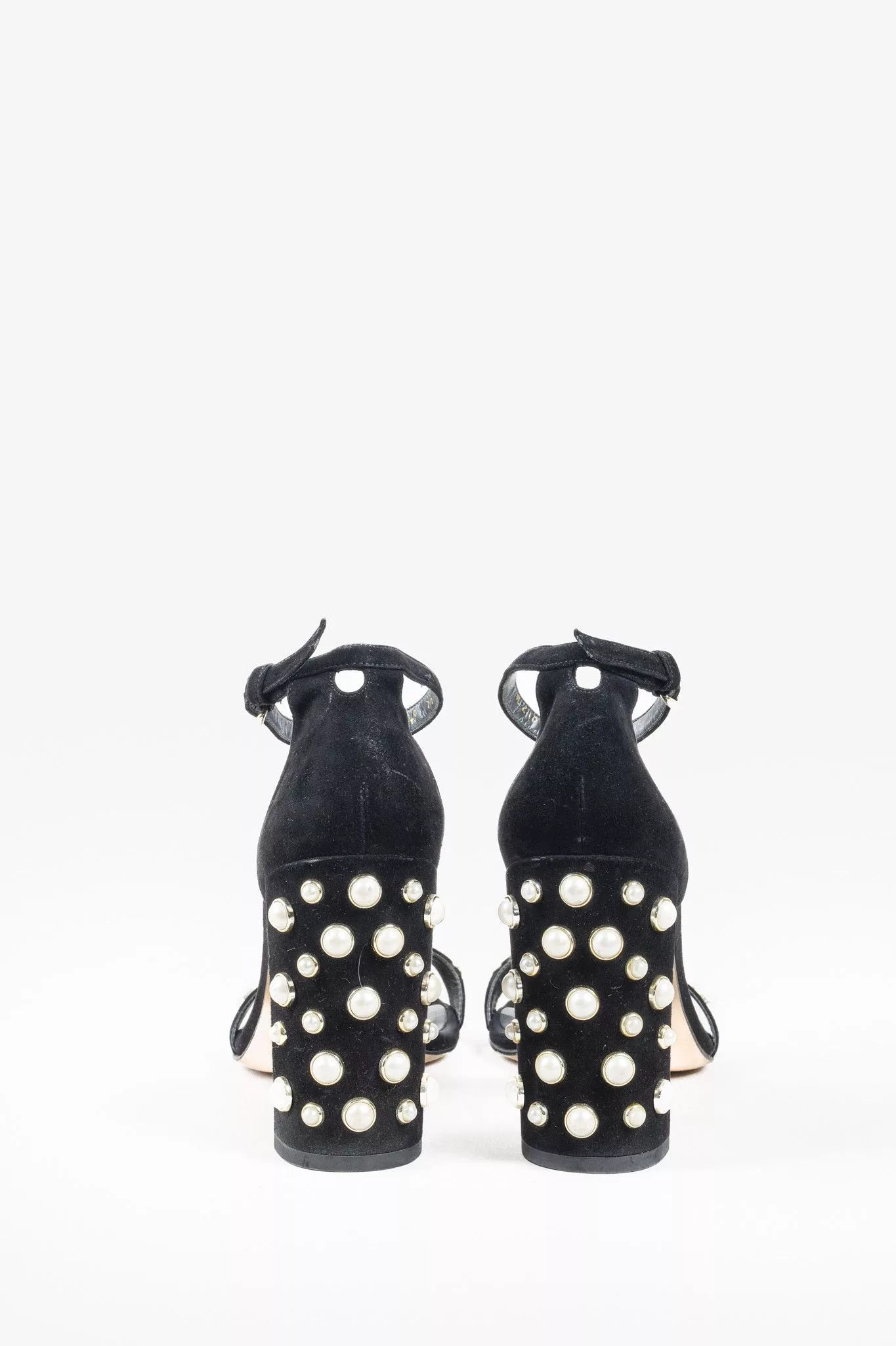 Stuart Weitzman Heels Stuart Weitzman Black Pearl Studded Open-Toe Heeled Sandals